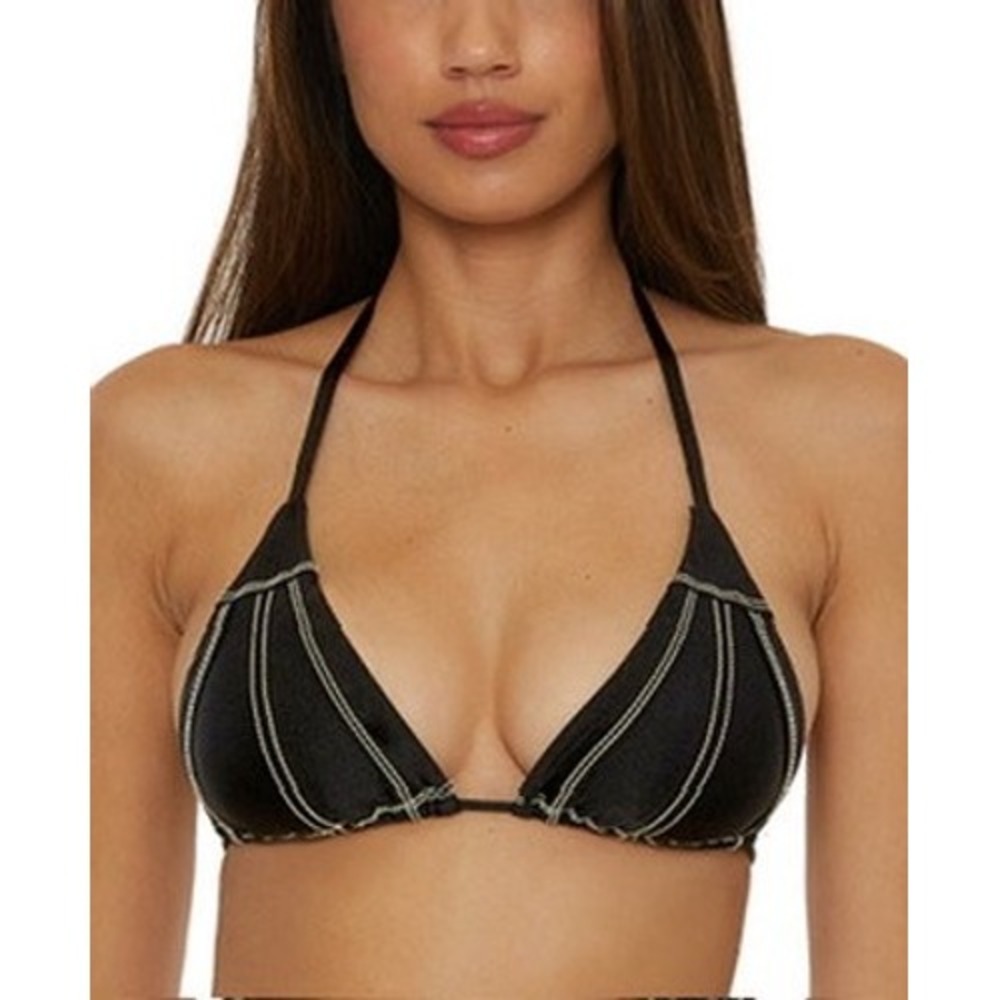 Bikini Top Womens Black Contrast Stitch Triangle Halter Small
